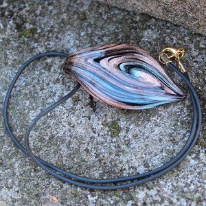 [5/$25] Swirled Glass Leaf Pendant Cord Necklace